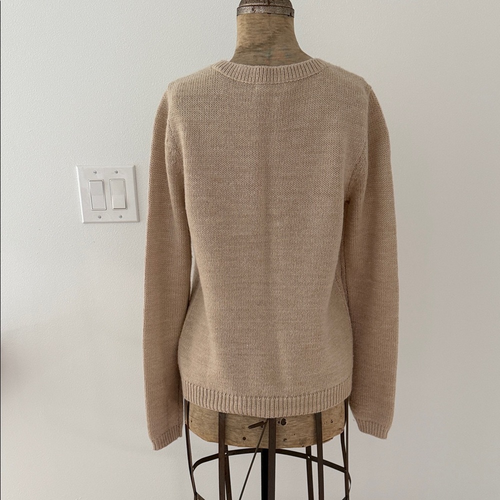 Garnet Hill Wool Blend Crewneck Sweater with Fox Intarsia- Warm Rust/Cream XS - Picture 4 of 13